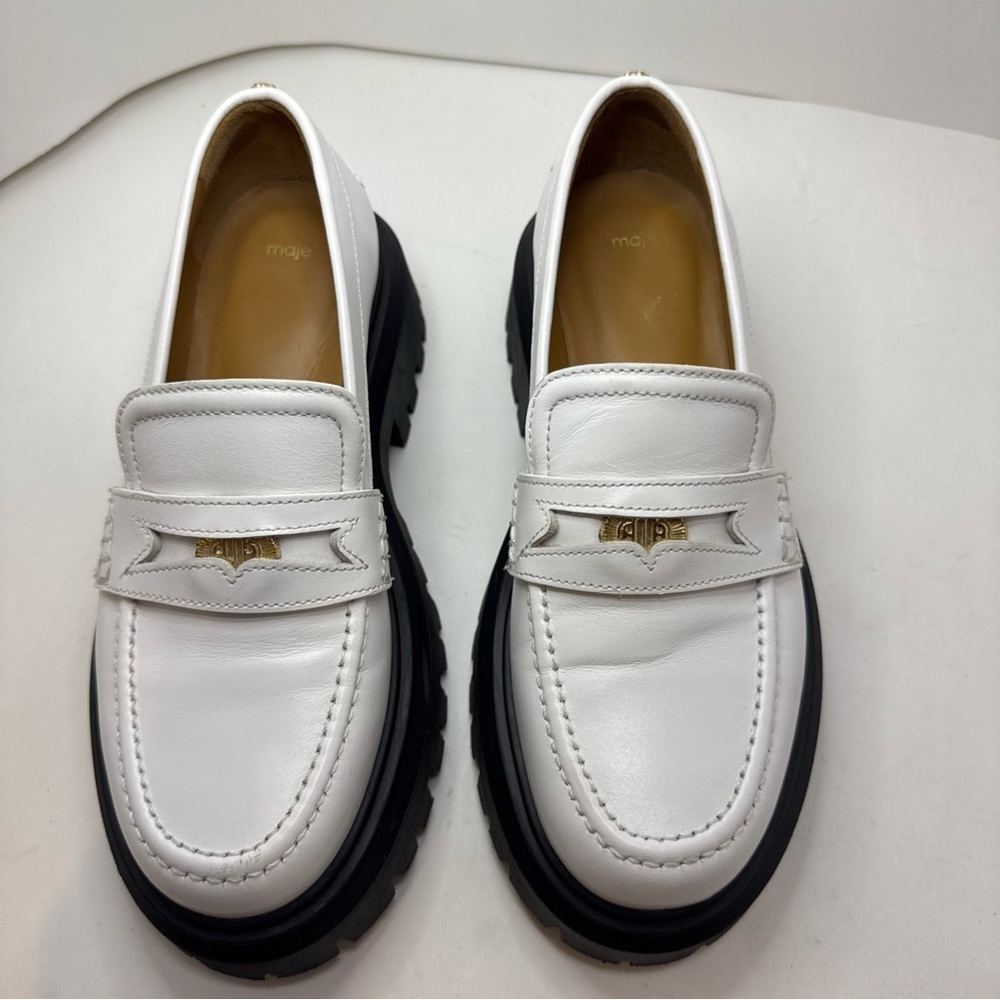 Maje White Leather women Slip-On platform Loafers sz 37